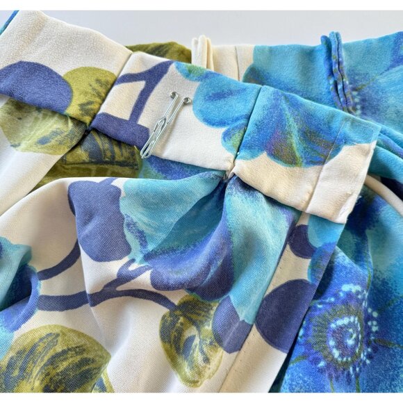 Vintage pleated curtain, huge blue green floral, thick oversized panel, for each - Picture 7 of 10